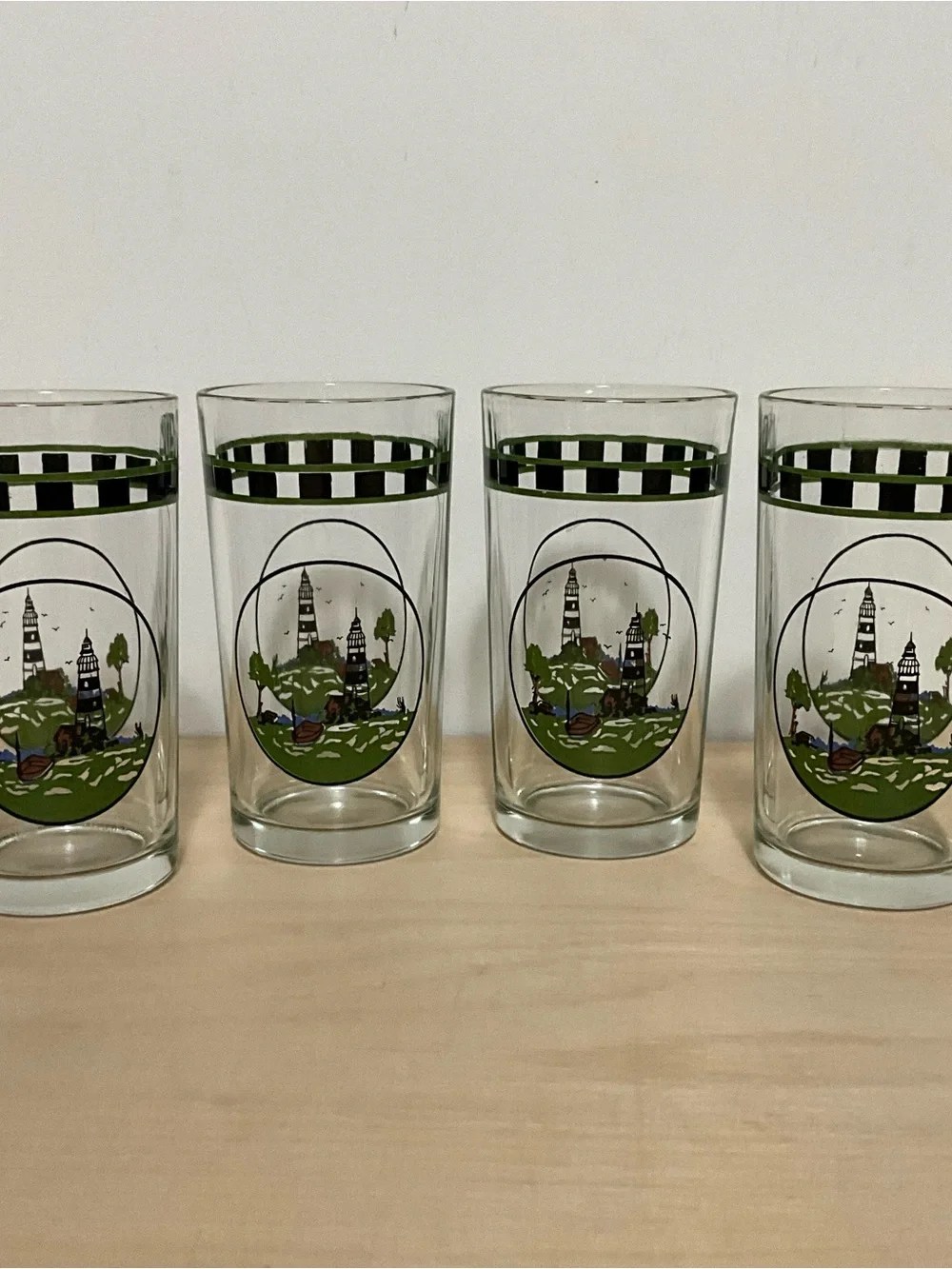 Four VTG 8oz Alco Glassware Lighthouse Juice Glass